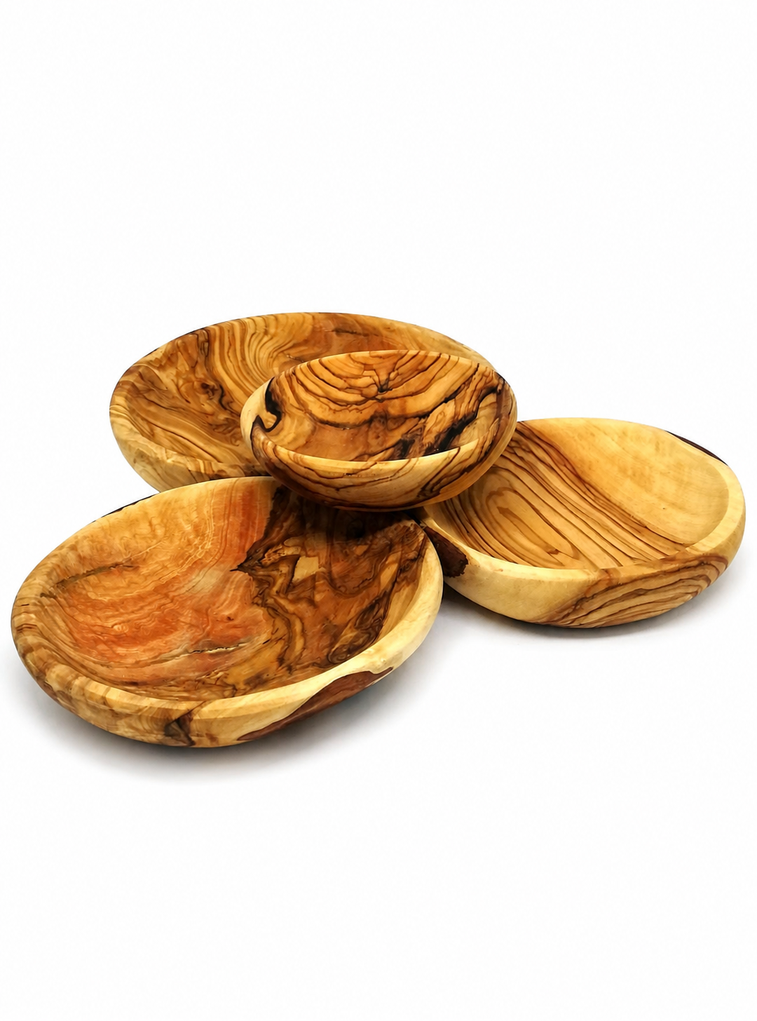 Handcrafted Round Olive Wood Serving Bowls – Set of 4