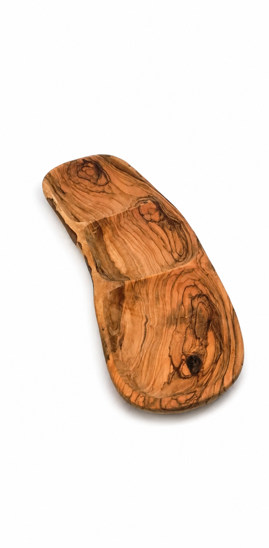 Handcrafted Olive Wood Three-Compartment Serving Tray