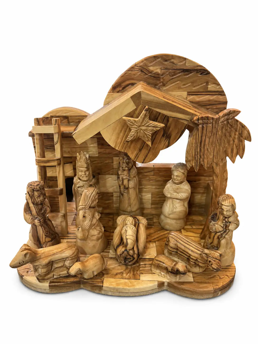Handcrafted Olive Wood Nativity Scene – Large 3D Christmas Stable