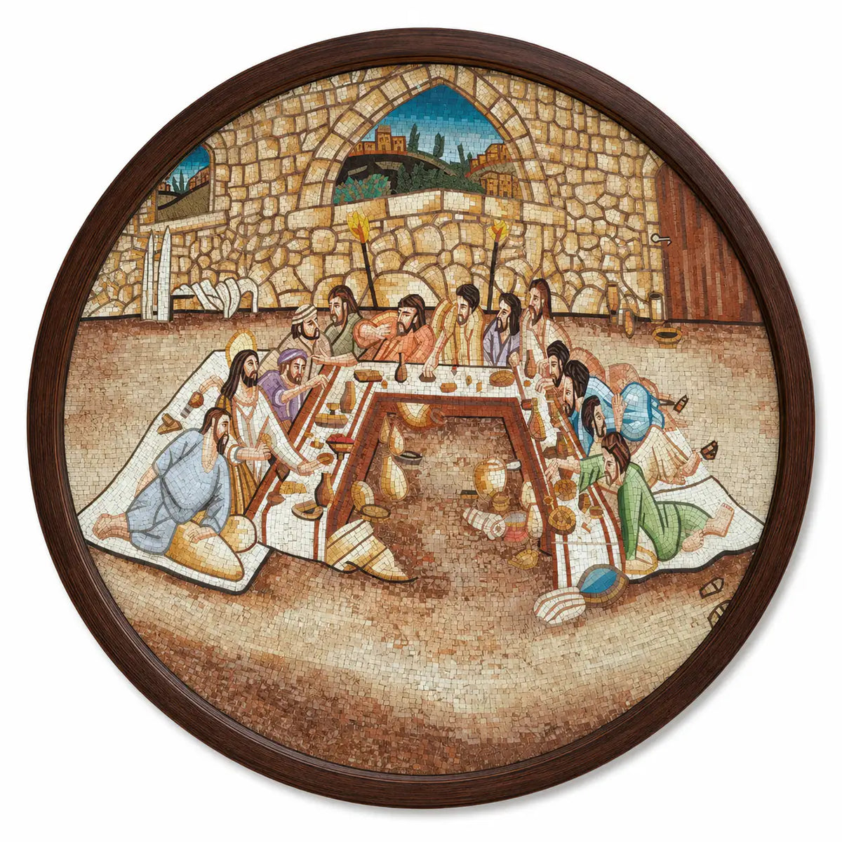 Handcrafted Biblical Banquet Mosaic – Authentic Jordanian Stone Art