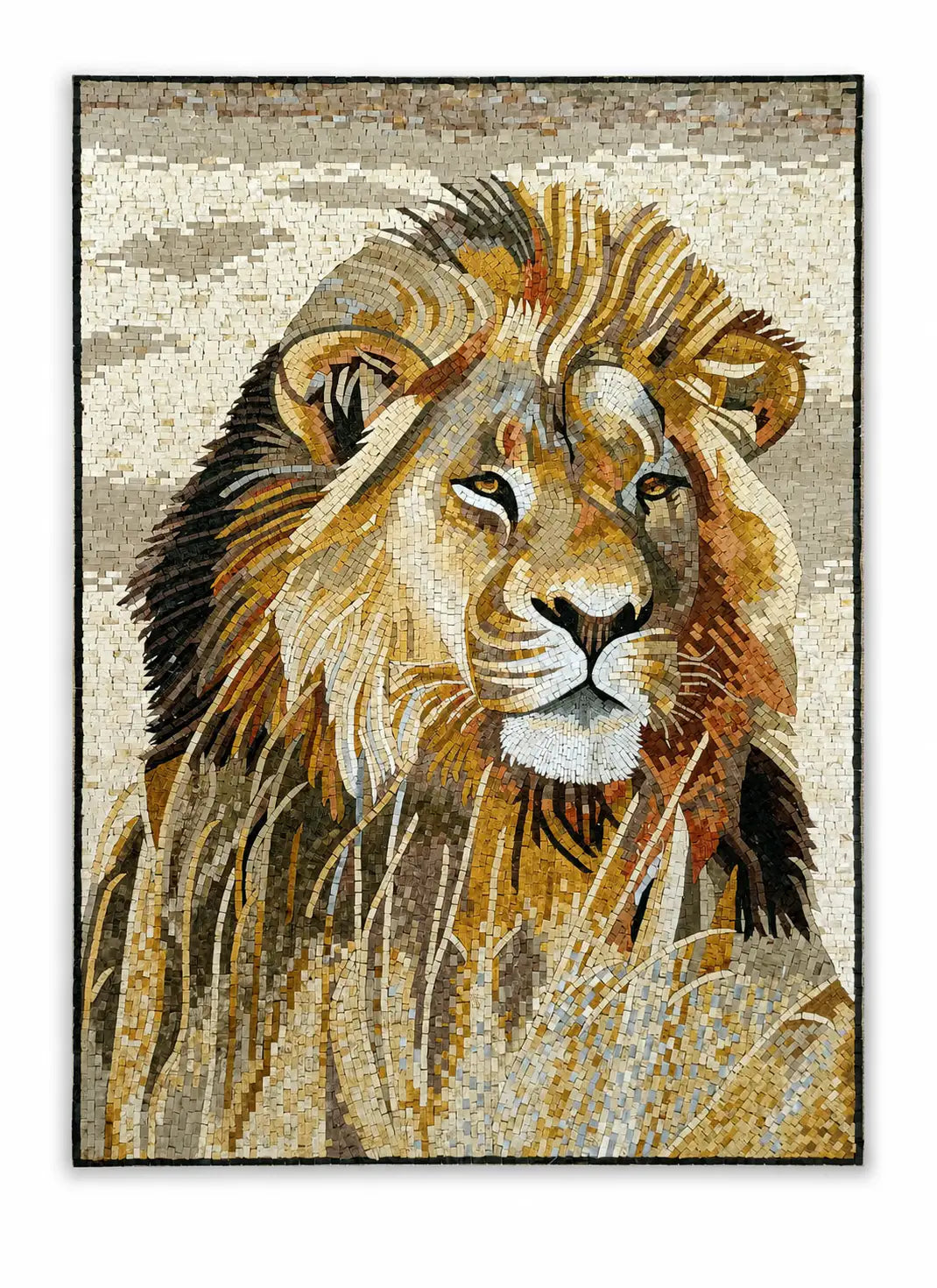 Handcrafted Lion Mosaic – Authentic Jordanian Natural Stone Art