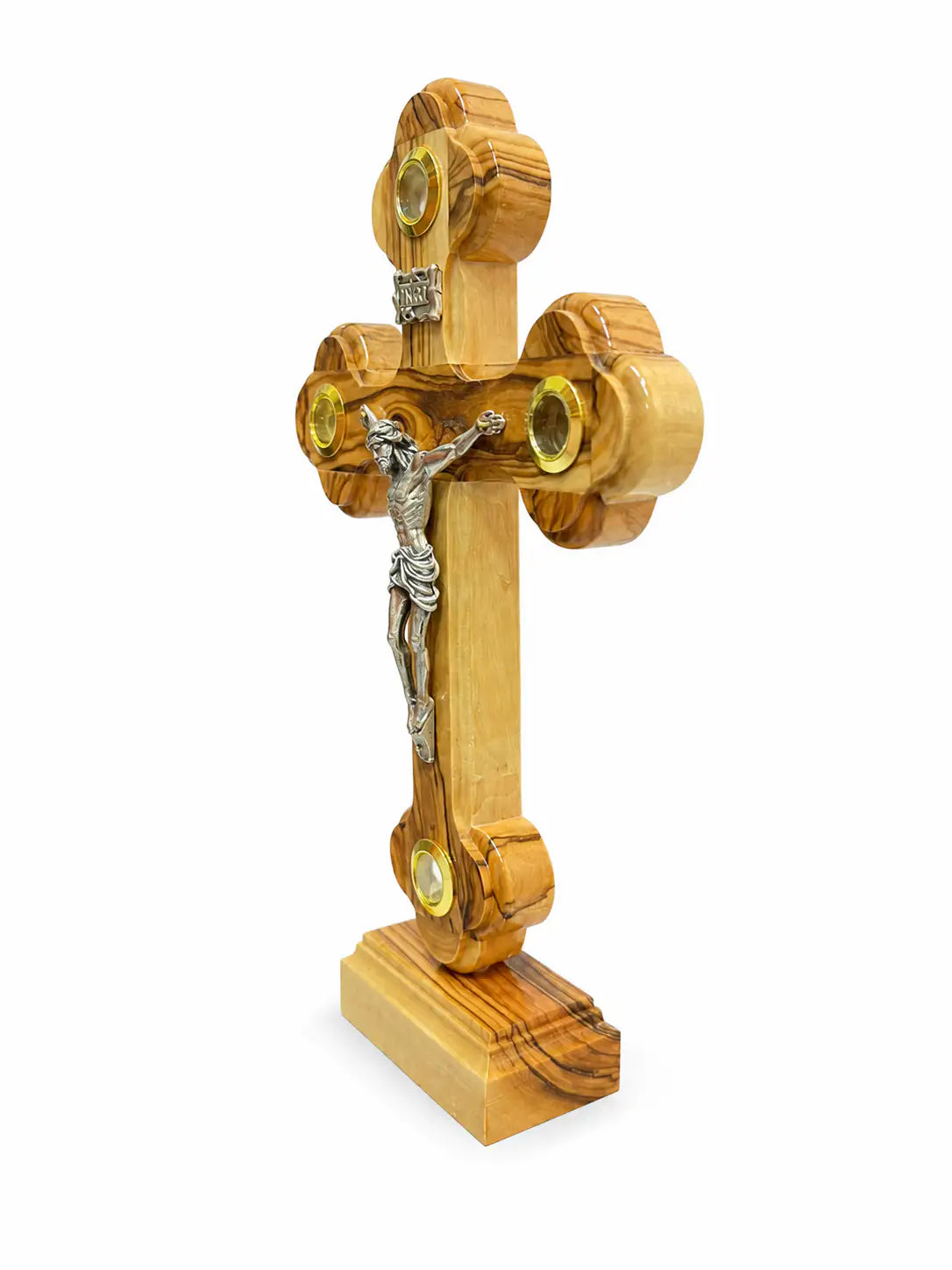 Olive Wood Standing Crucifix with Stations of the Cross Inbox