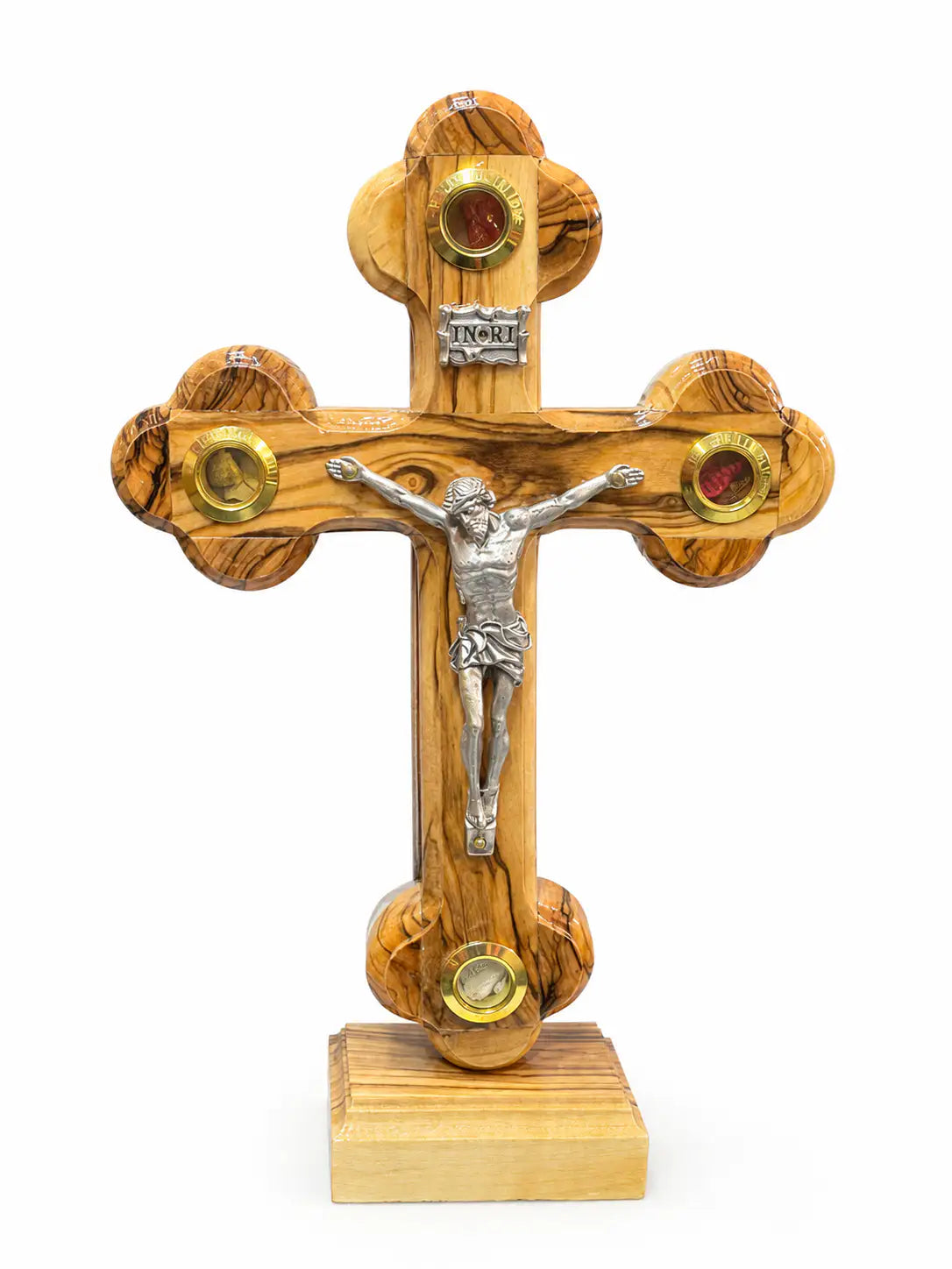 Olive Wood Standing Crucifix with Stations of the Cross Inbox