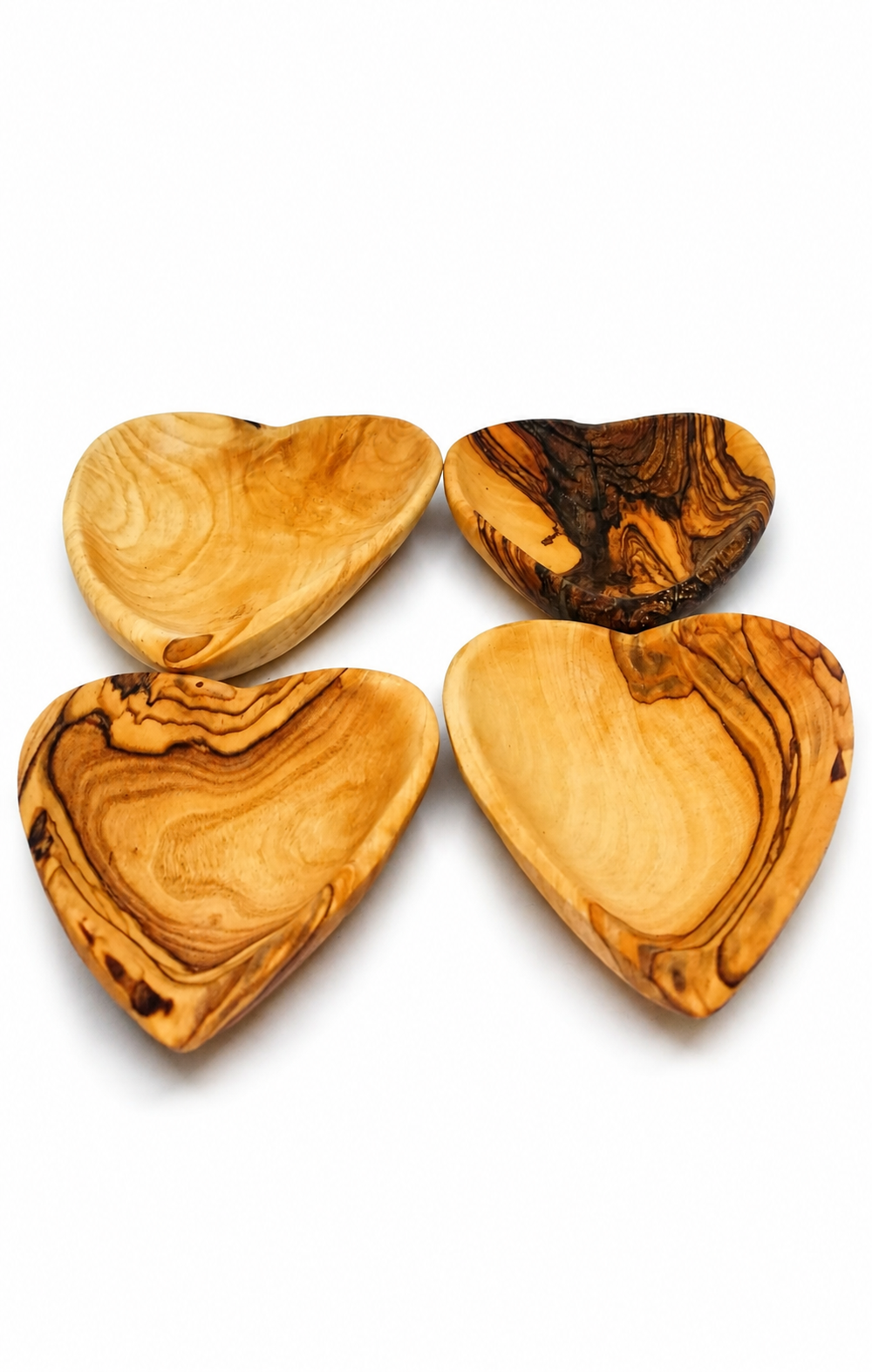 Handcrafted Heart-Shaped Olive Wood Bowls – Set of 4