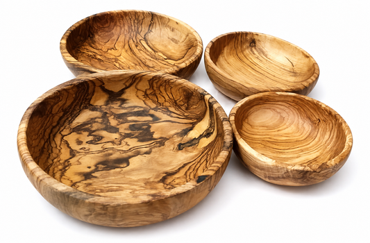 Handcrafted Natural Olive Wood Serving Bowls – Set of 4