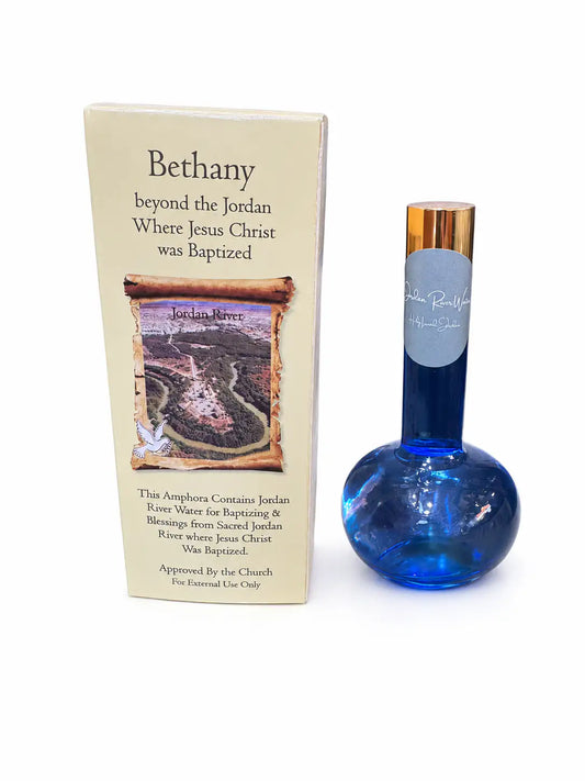 Jordan River Holy Water from Bethany Beyond the Jordan – Blue Glass Amphora
