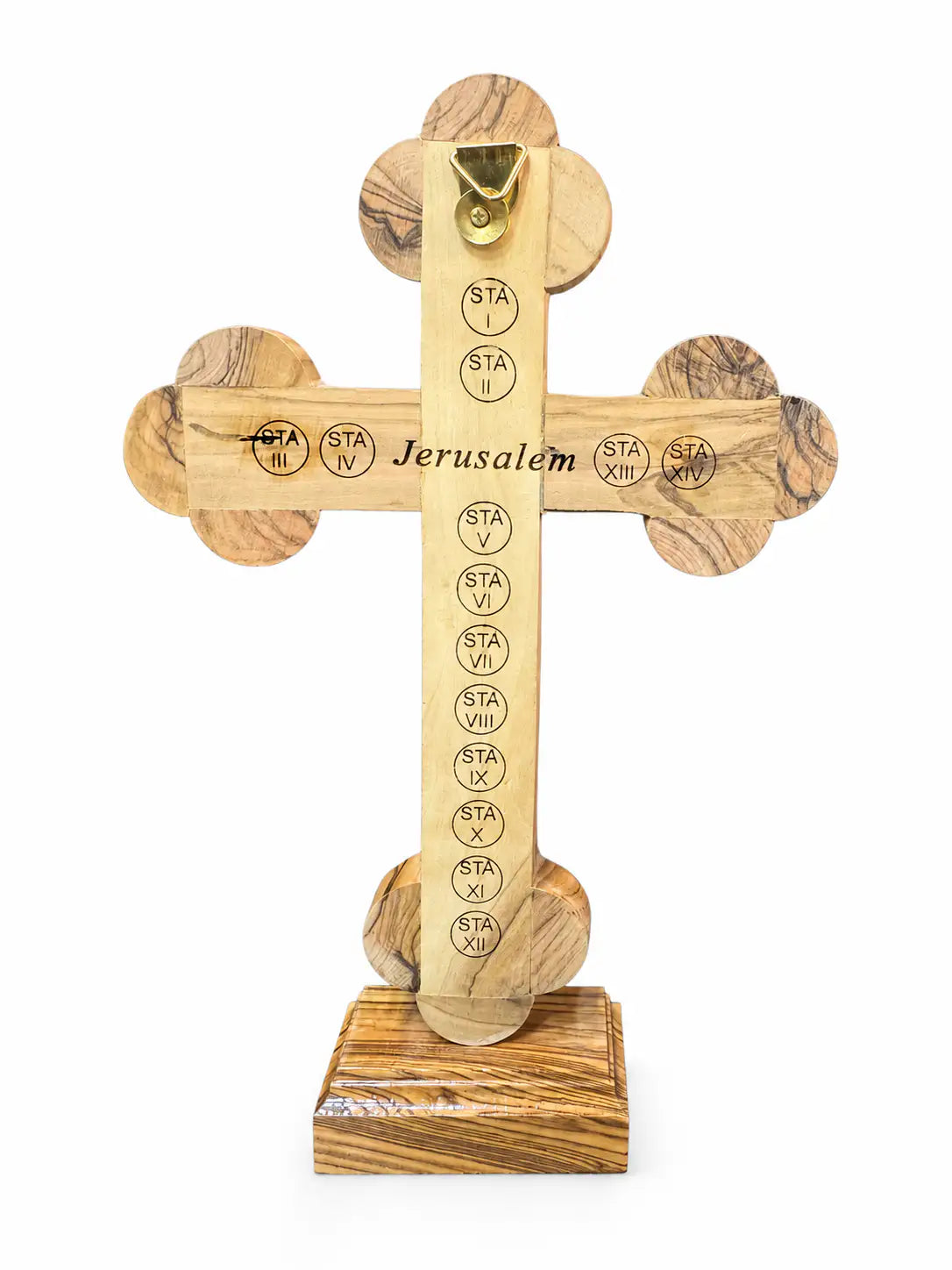 Olive Wood Standing Crucifix with Stations of the Cross Inbox