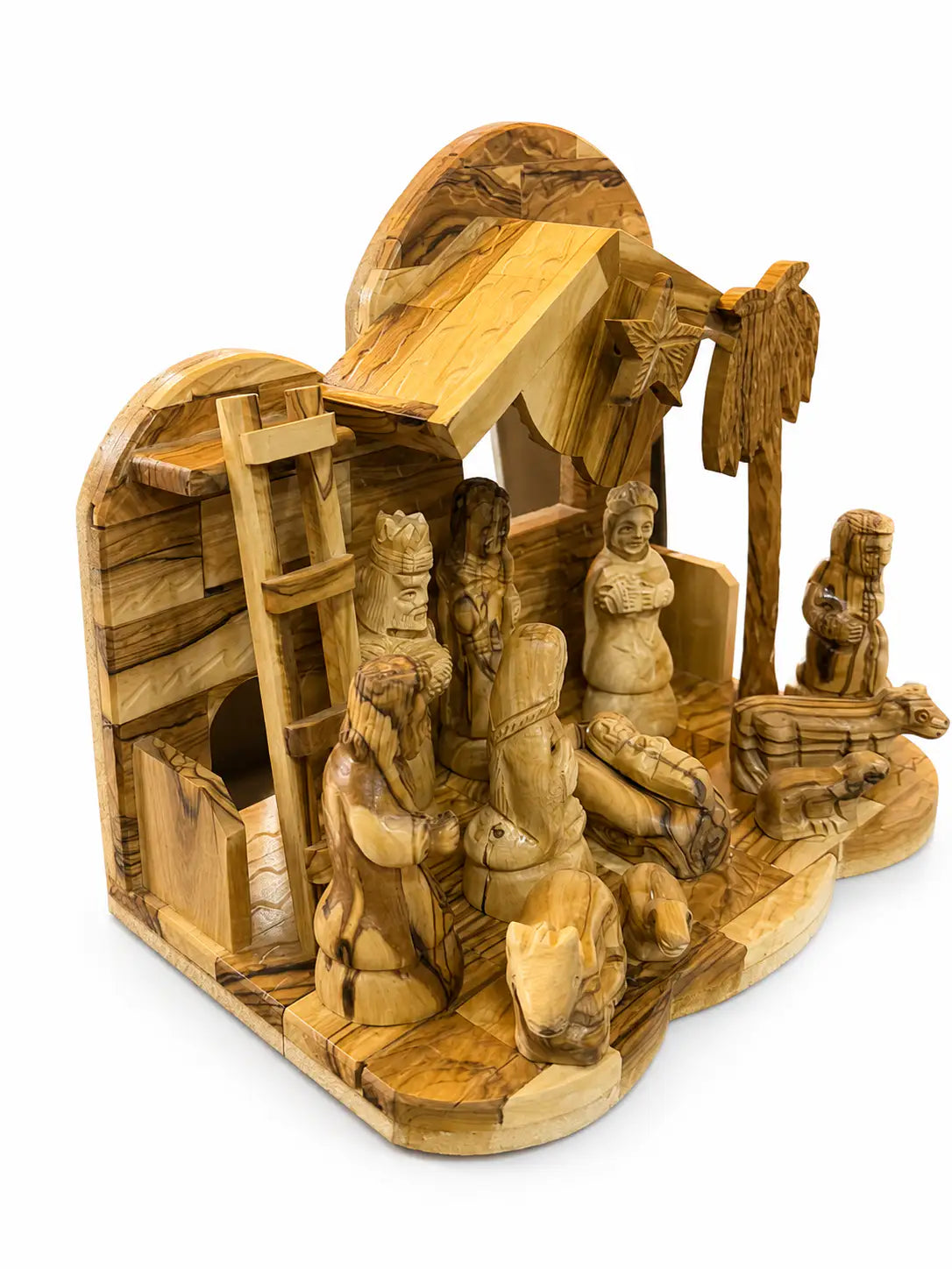Handcrafted Olive Wood Nativity Scene – Large 3D Christmas Stable