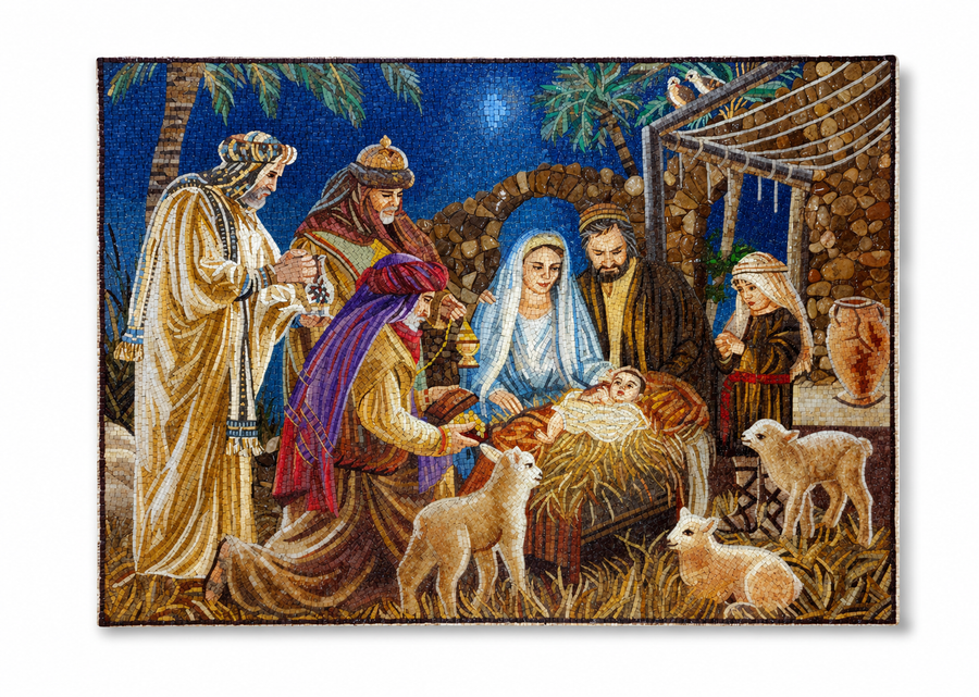 Handcrafted Nativity Mosaic – Authentic Jordanian Christian Stone Art