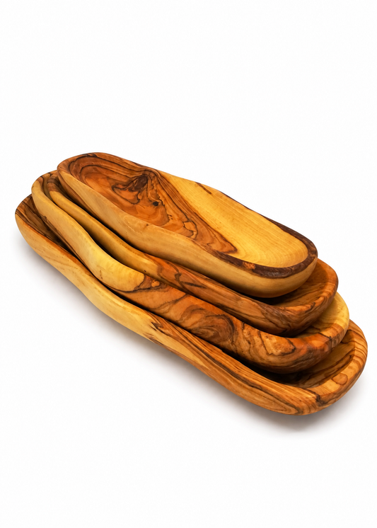 Handcrafted Olive Wood Nesting Serving Dishes – Set of 4