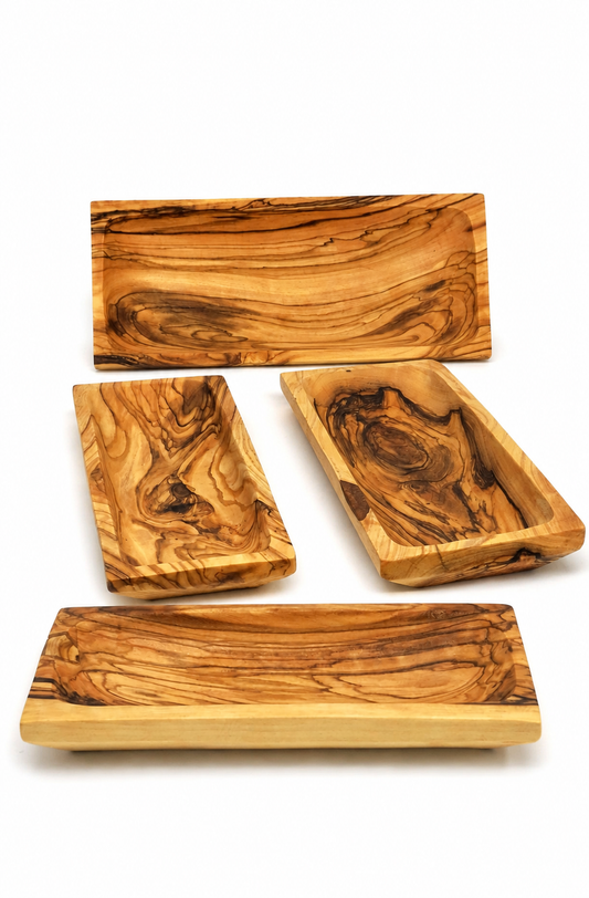 Handcrafted Rectangular Olive Wood Serving Plates – Set of 4