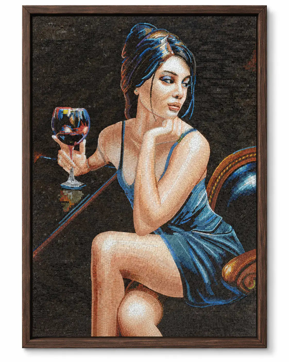 Elegant Woman with Wine Glass Mosaic – Handmade Jordanian Stone Art