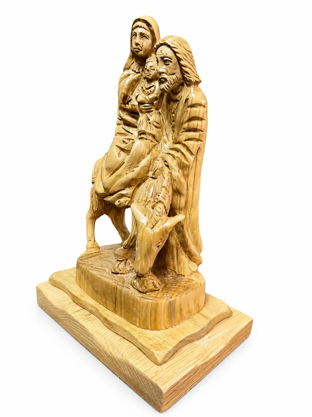Hand-Carved Olive Wood Flight into Egypt – Holy Family Sculpture