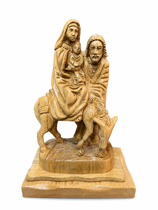 Hand-Carved Olive Wood Flight into Egypt – Holy Family Sculpture