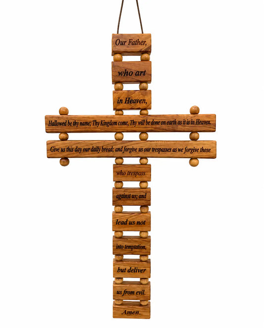 Olive Wood Lord’s Prayer Wall Cross